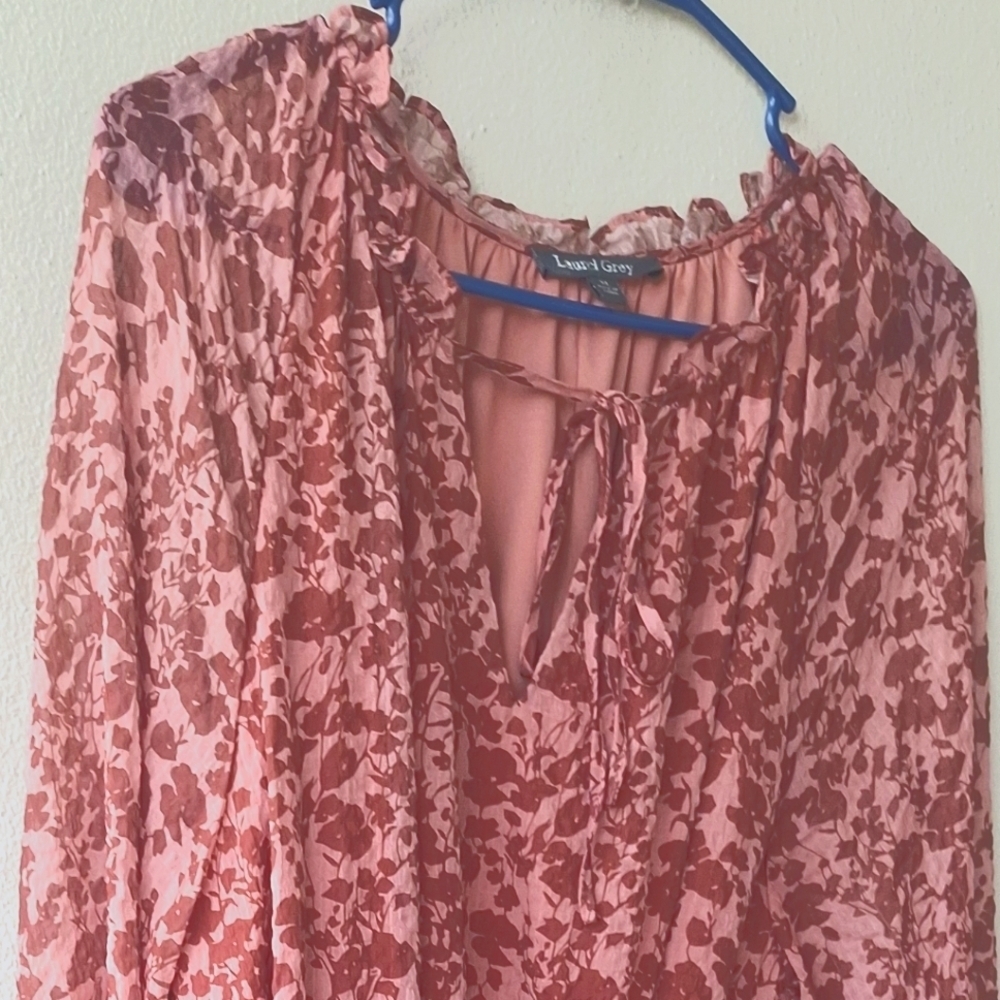 Laurel Gray Floral Long Sleeve Ruffle  Women's Maxi Dress Size XL - Picture 9 of 9